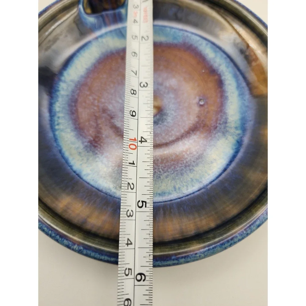 Greg Olson Signed Studio Art Pottery Blue Drip Stoneware Dish Chamberstick
